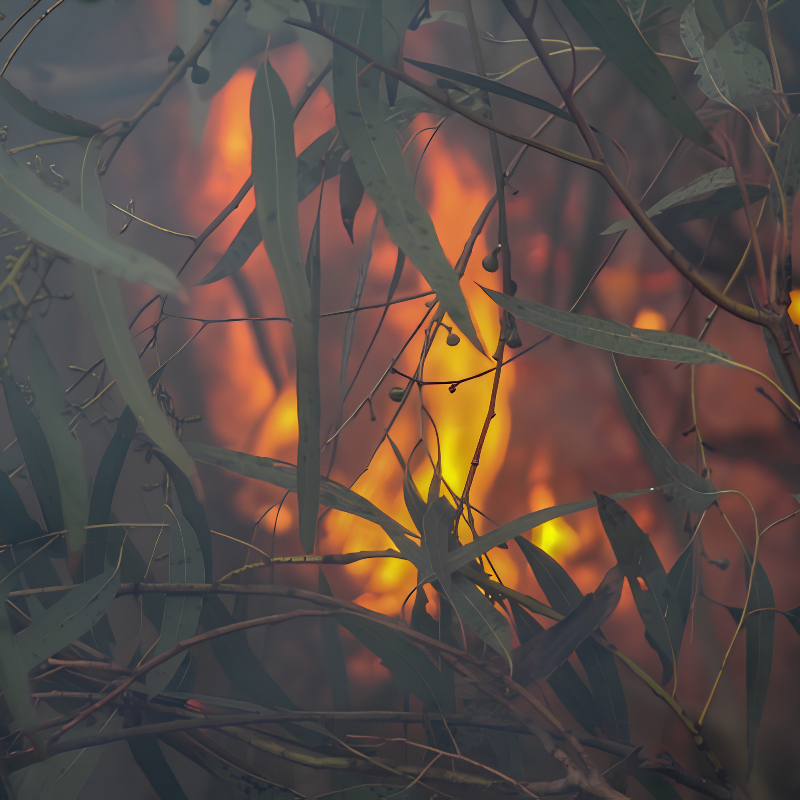 Burning eucalyptus leaves